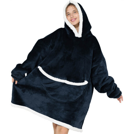 Manta Buzo Poncho Canguro Polar C/ Capucha Corderito Azul