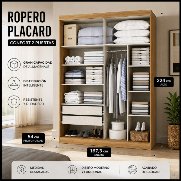 Ropero Placard Confort 2 Puertas Premium ártico ROPERO CONFORT 2P/2C ALMENDRA 5552