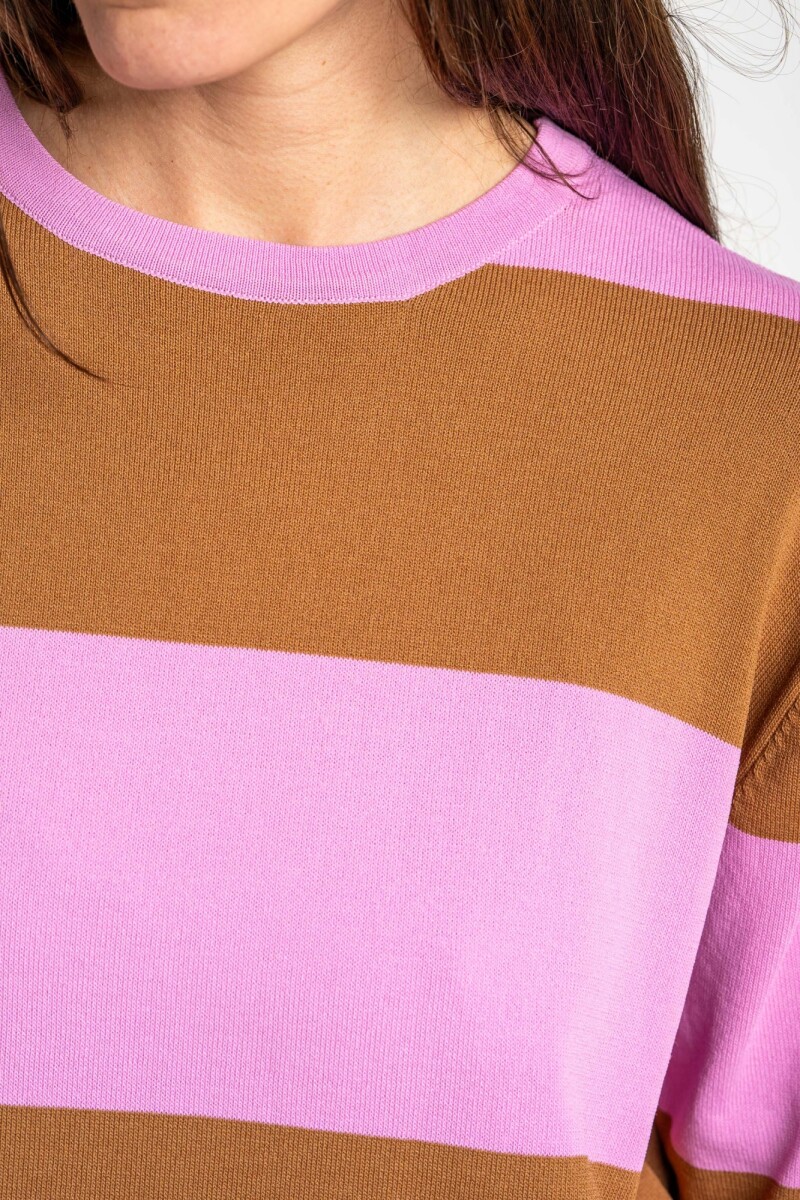 Vestido Corto Tejido A Rayas Rosa