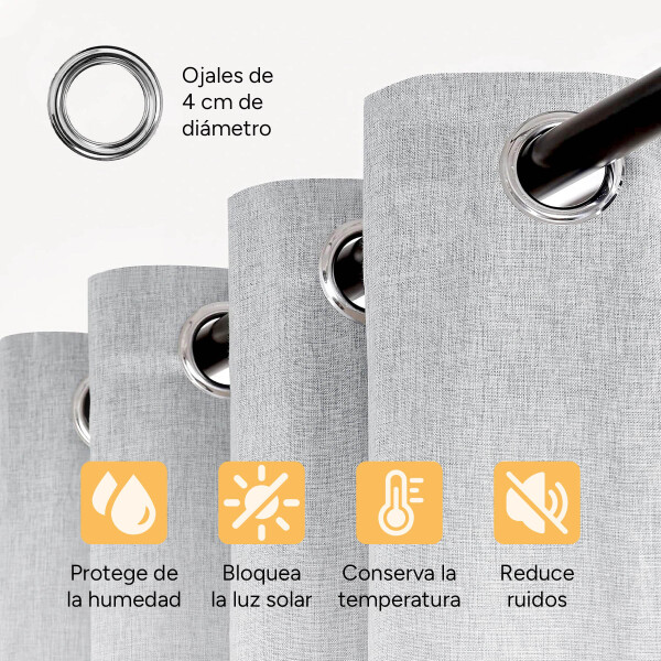 Cortina 80% Blackout 2 Paños 140x220 Textura Lino Doble Faz Variante Color Gris Claro