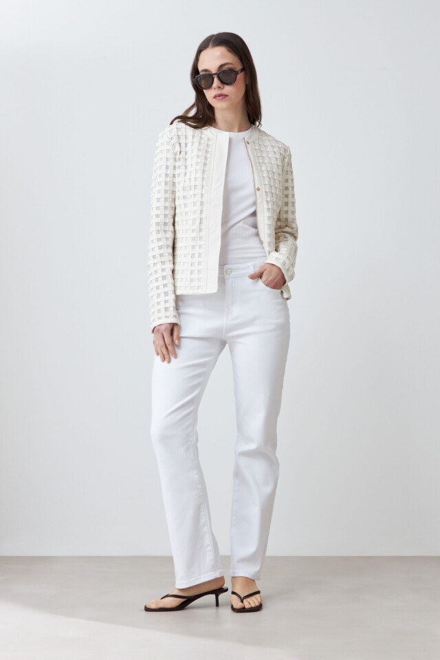Chaqueta eco cuero con tul crudo
