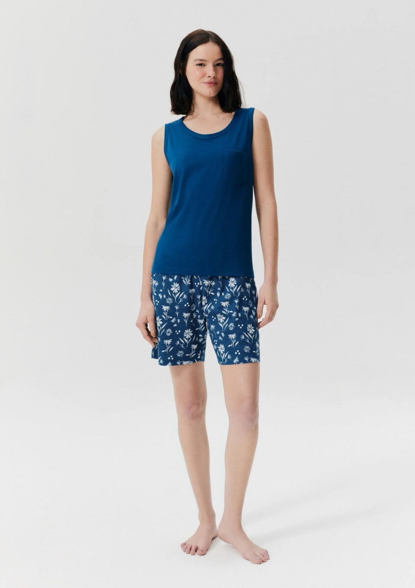 PIJAMA CON SHORT ESTAMPADO - AZUL 