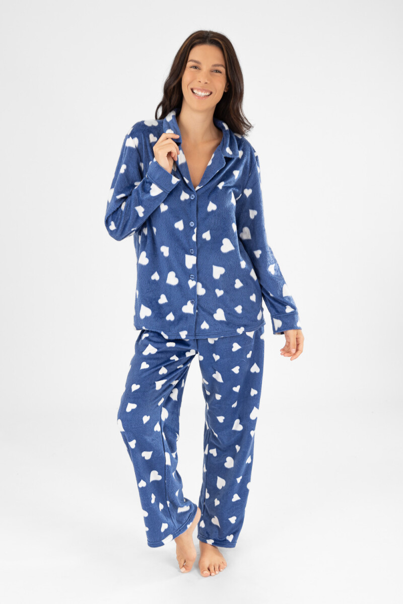 Pijama americano polar corazones Azul