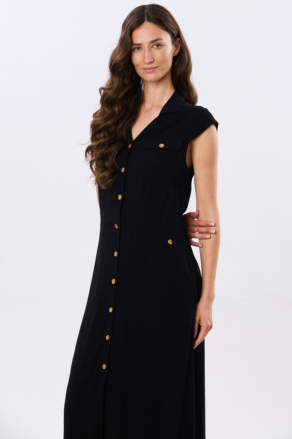 VESTIDO LISO DE LINO Negro