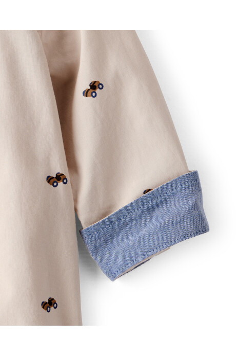 Body de algodón, tipo camisa, diseño autos, khaki Body de algodón, tipo camisa, diseño autos, khaki