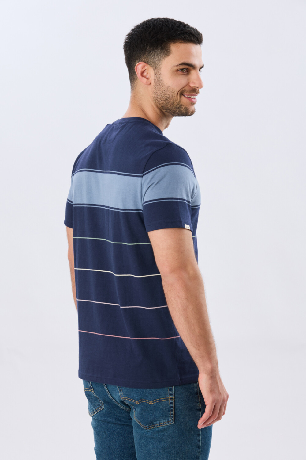REMERA RAYADA DE ALGODÓN Azul