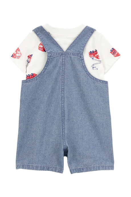 Set dos piezas de algodón, enterito corto y remera, diseño bomberos Set dos piezas de algodón, enterito corto y remera, diseño bomberos