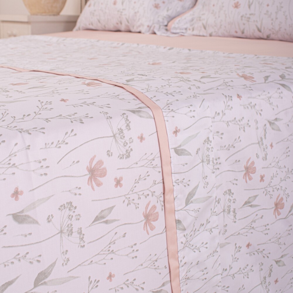 Sábana Finezza 400h Floral Rosa S. King