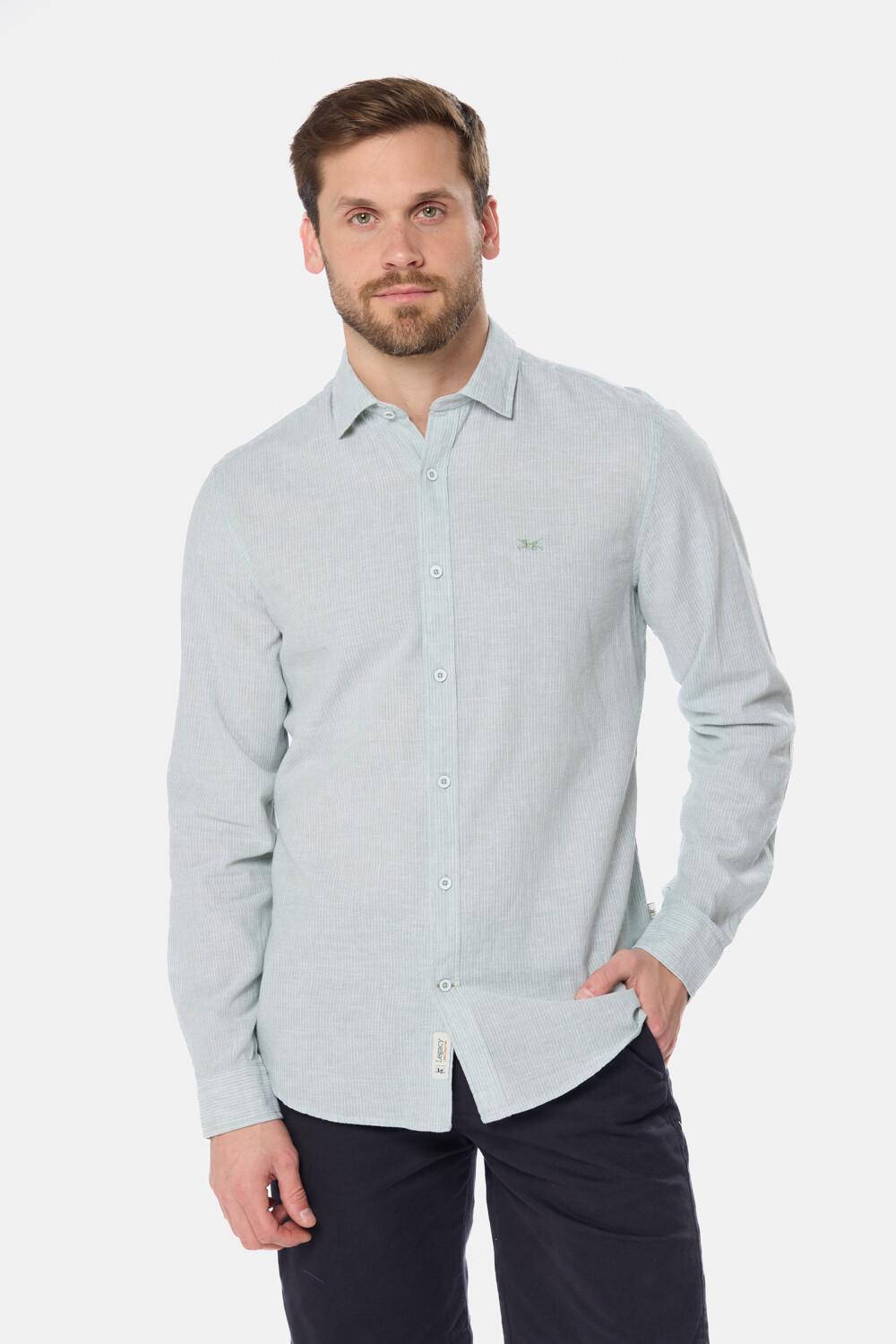 CAMISA RAYADA DE LINO Menta