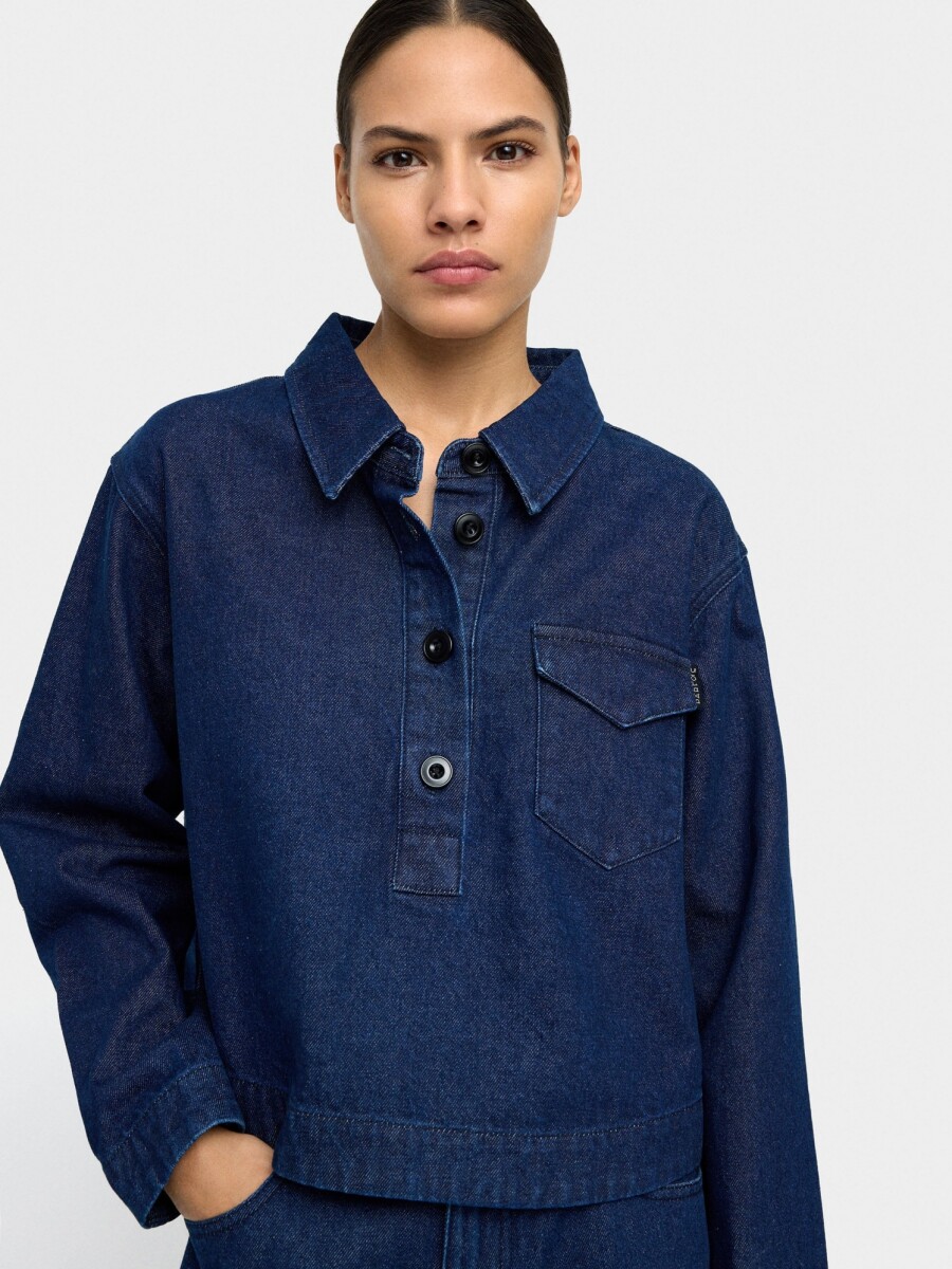 Camisa Denim Con Bolsillo azul