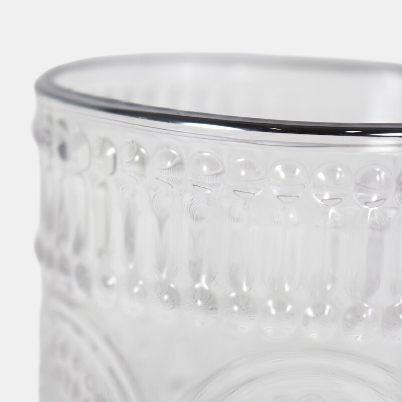 VASO VIDRIO LABRADO 250ML BDE PLATEDO 10X8CM SOLES Unica