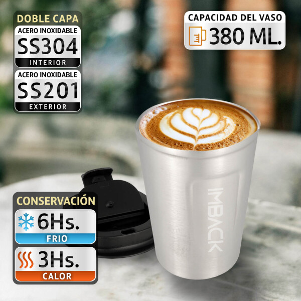 Vaso Termico Cafe Doble Capa 380ml Con Tapa Acero Inoxidable Vaso Termico Cafe Doble Capa 380ml Con Tapa Acero Inoxidable