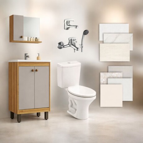 BAÑO COMPLETO N°2 INODORO CON MOCHILA + MUEBLE DE BAÑO 45 CM CON ESPEJO + GRIFERIA + CERAMICA DE PISO Y PARED BAÑO COMPLETO N°2 INODORO CON MOCHILA + MUEBLE DE BAÑO 45 CM CON ESPEJO + GRIFERIA + CERAMICA DE PISO Y PARED