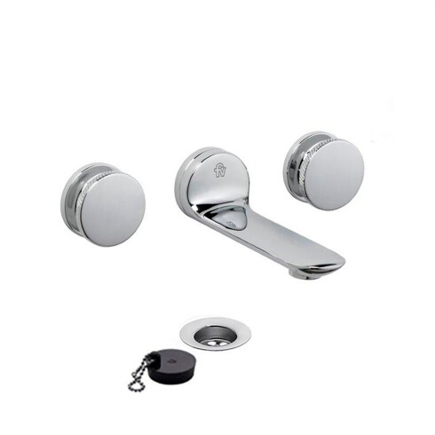 Griferia Lavatorio Pared Bimando En Cromo Fv Serie Nueva 44 Incluye Desague CROMO