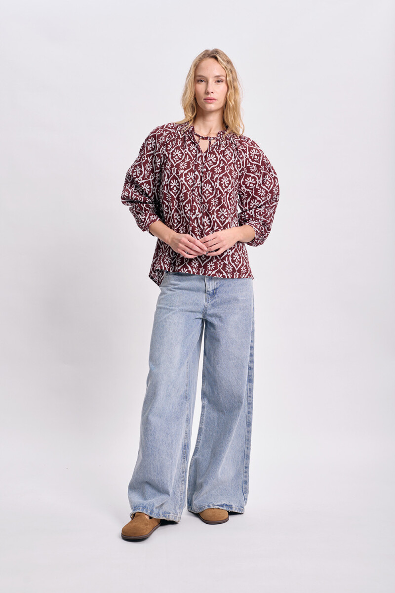 Blusa boho estampada Bordó