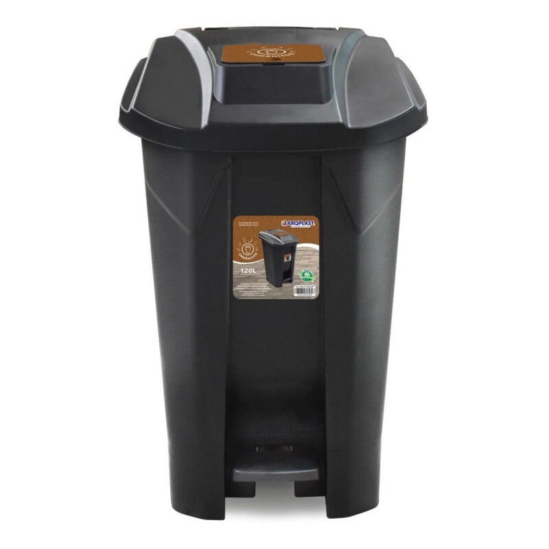 Tarro de residuos con ruedas y pedal 120 lts MARRON