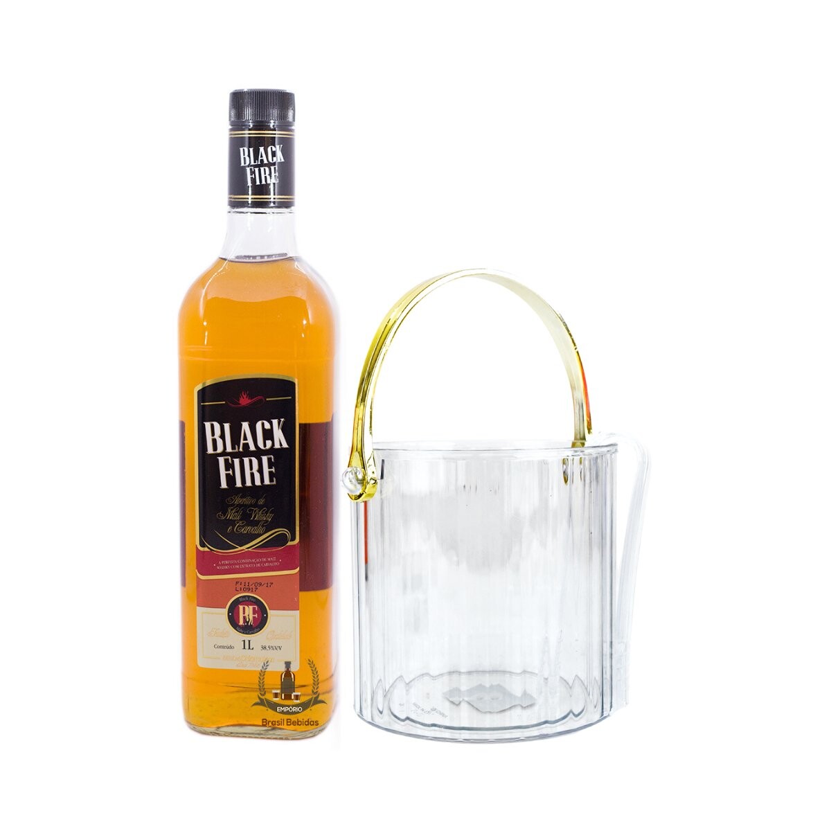 Whisky Black Fire 1L + Hielera con pinza de plastico labrado 