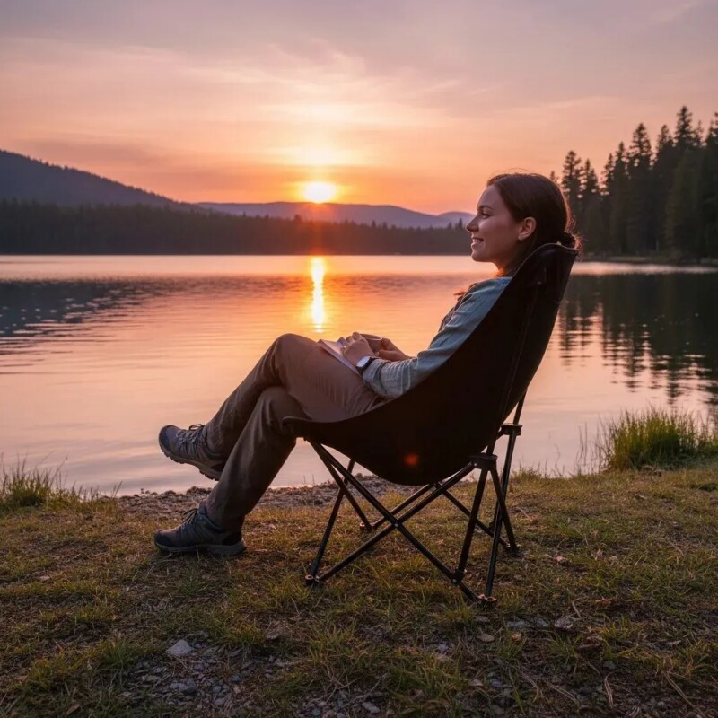 Silla Moon Chair Plegable Reforzada – Cómoda, Ligera y Lista para Usar NEGRO