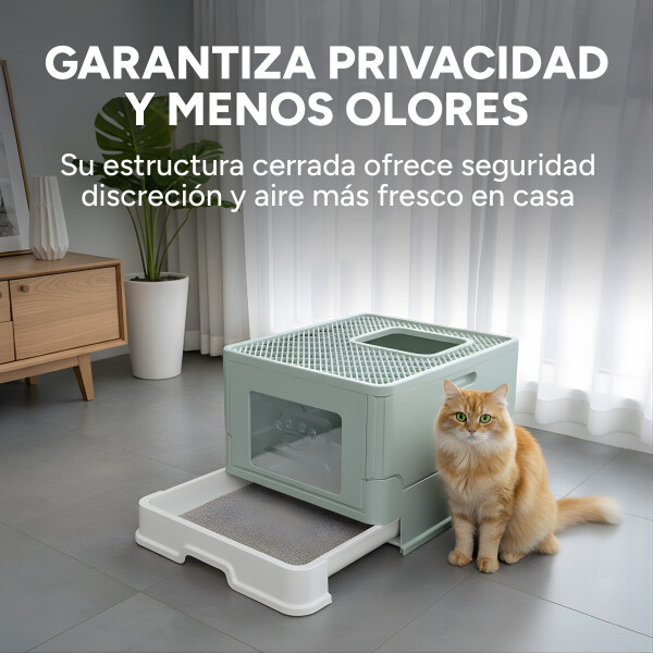 Baño Cerrado Sanitario De Gato Con Bandeja Extraíble Y Pala Color Celeste