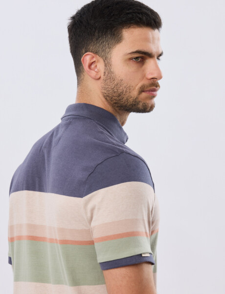 REMERA POLO RAYADA JERSEY Azul