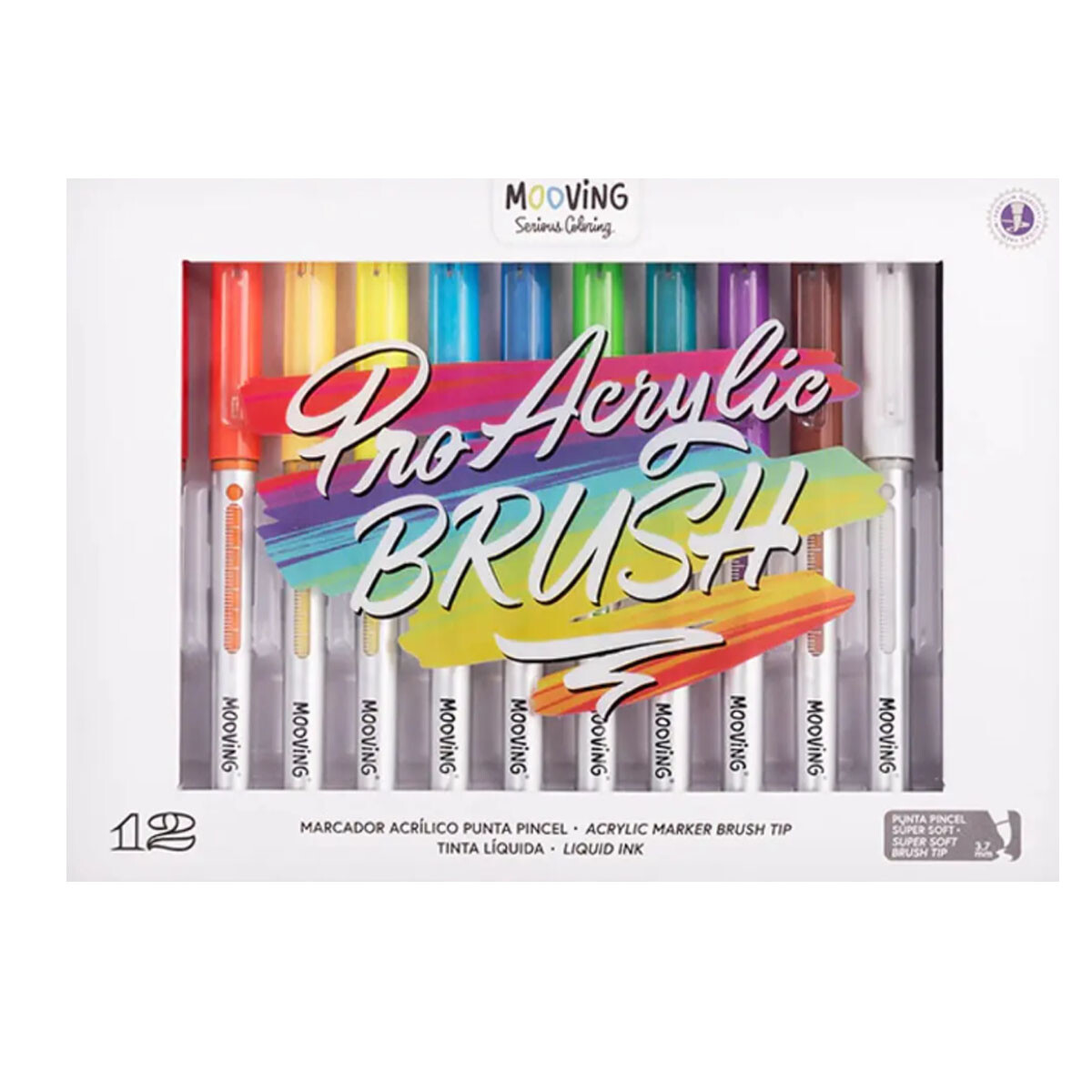 Marcadores Mooving Acrilicos 12 colores Punta Pincel Mooving 