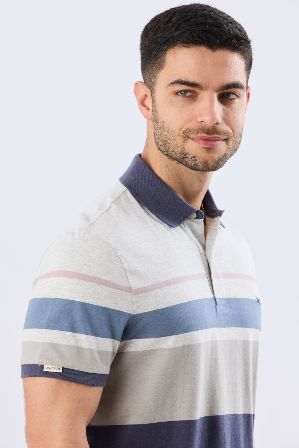 REMERA POLO RAYADA JERSEY Gris