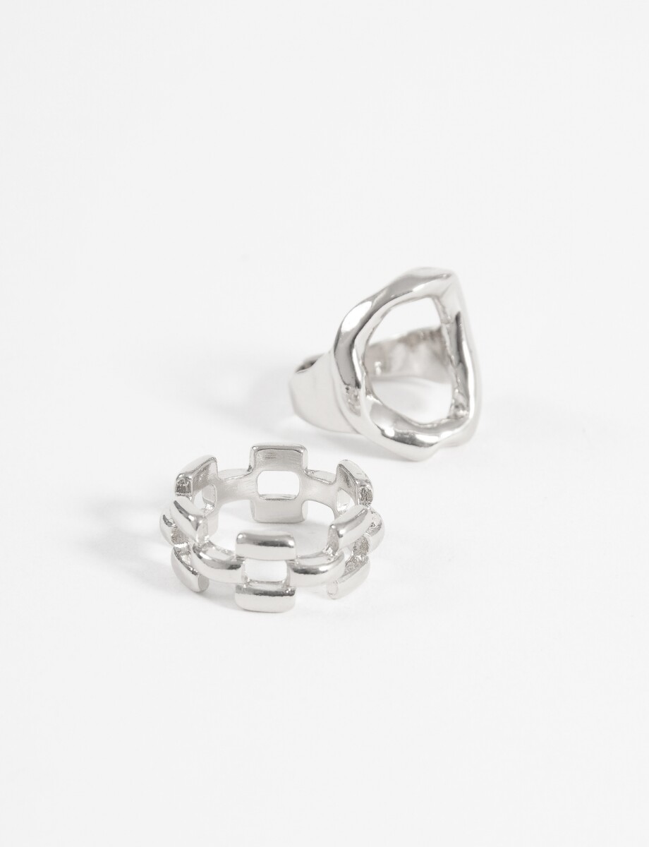 Set anillos metálicos irregular - plateado 