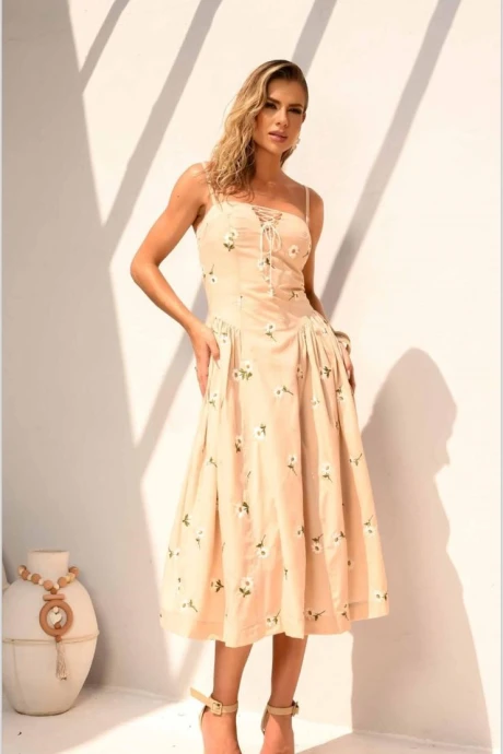 Vestido Flor Beige