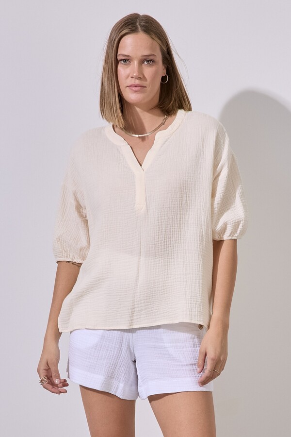 Blusa Algodon Esc V BEIGE