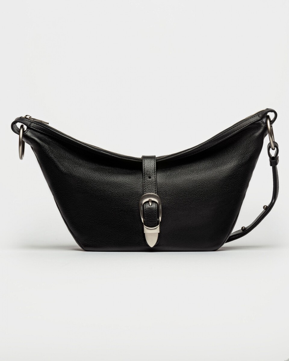 Bolso Bambu En Cuero Liso Satinado - Negro 