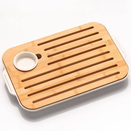 Tabla de Cortar Pan en Bambú c/ Recipiente Tabla de Cortar Pan en Bambú c/ Recipiente