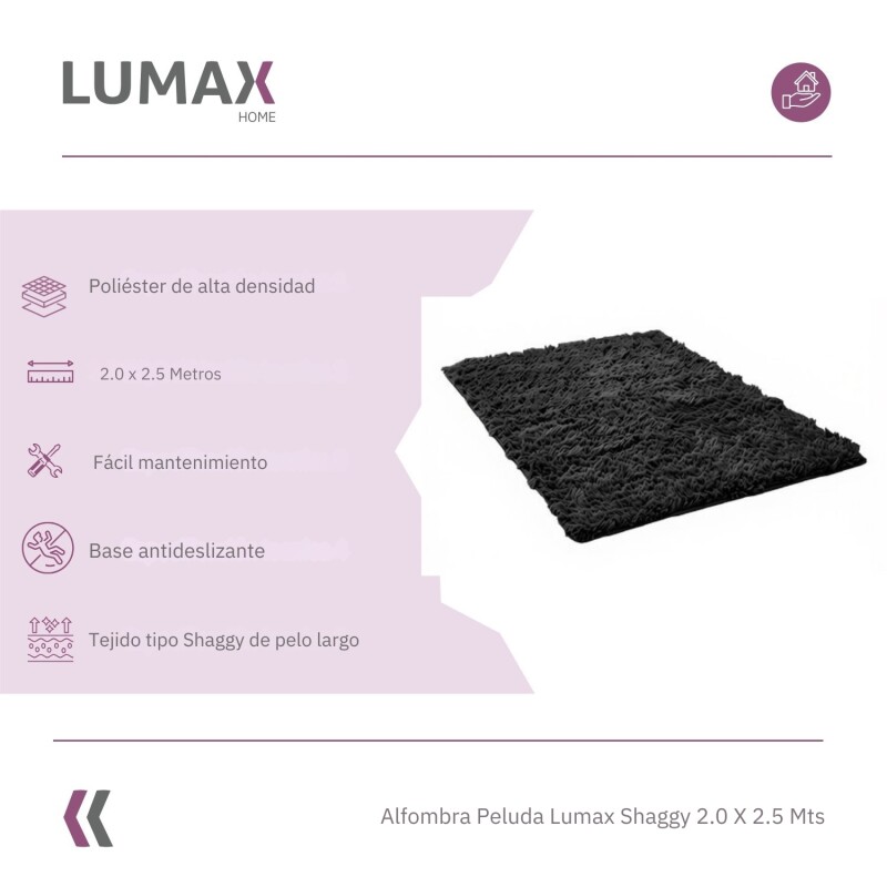 Alfombra Peluda Shaggy de 2.0 x 2.5 m Negro
