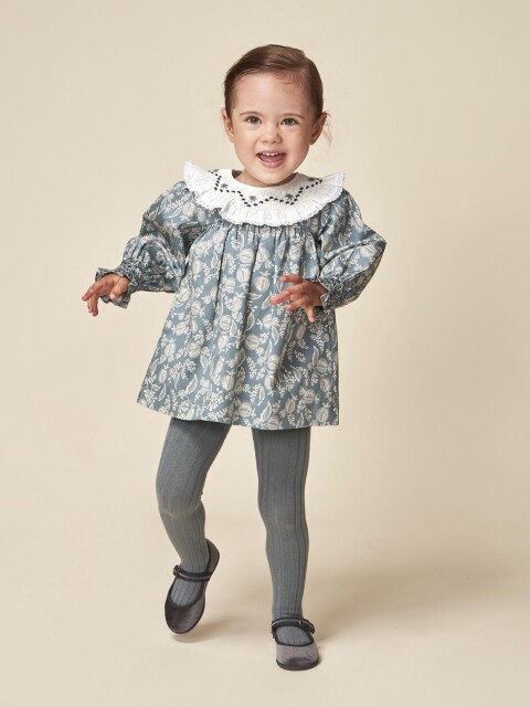 Vestido Cuello Nido De Abeja Azulado