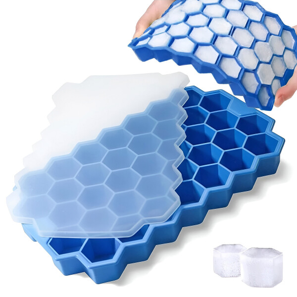 Hielera Molde Hexagonal de Silicona Flexible Con Tapa Color Azul
