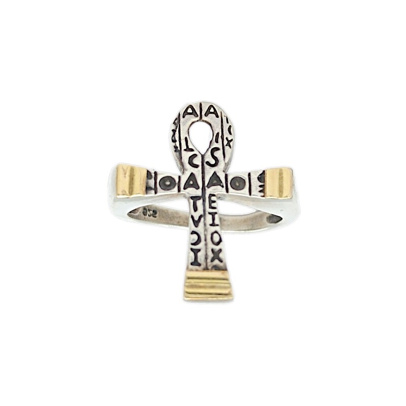 Anillo Cruz Egipcia-Plata y Oro-Sin Piedra-AN5640 sinpiedra