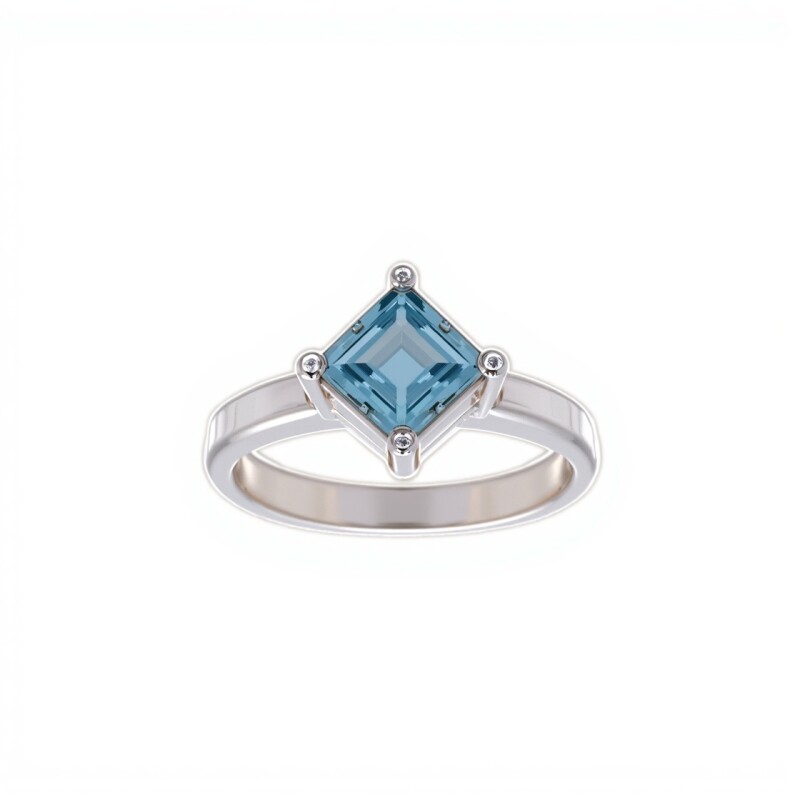 Anillo Rombo-Plata rodinada-Piedra Aguamarina-AN2014 conpiedra