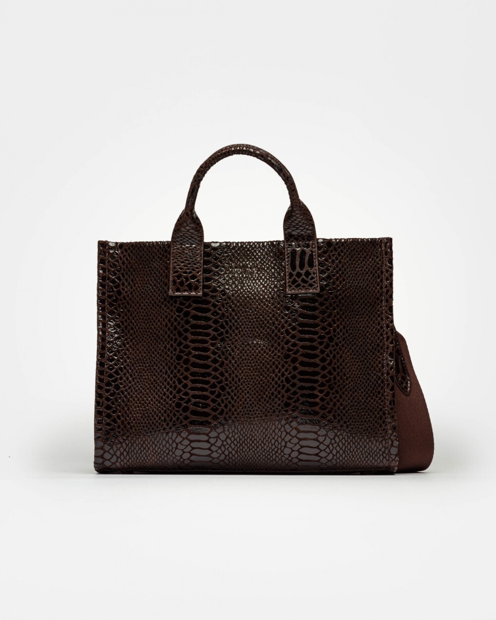 Cartera de mano Capri en cuero gamuza anaconda Chocolate