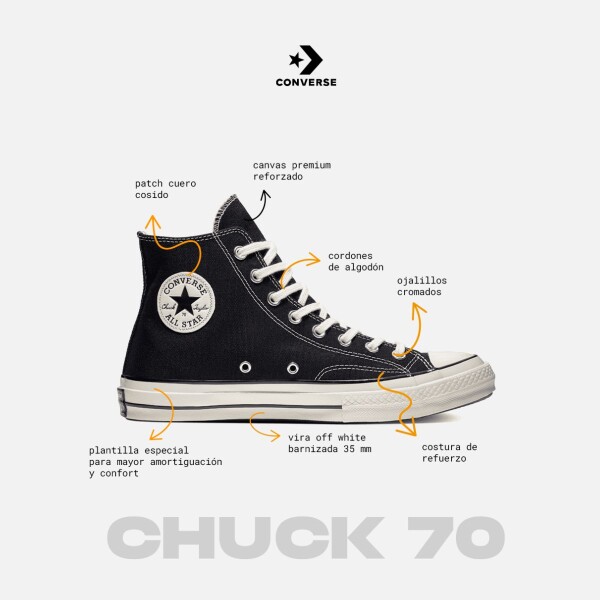 Championes Unisex Converse All Star Chuck 70 Hi Negro - Blanco