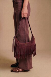 Cartera Gamuza Vegana Flecos Burdeos