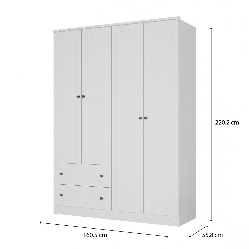 Ropero Americano PLUS 4 puertas 2 cajones - 100%MDF Blanco