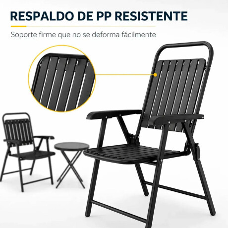 Set Juego Jardín Mesa Redonda + 2 Sillas Plegable Negro