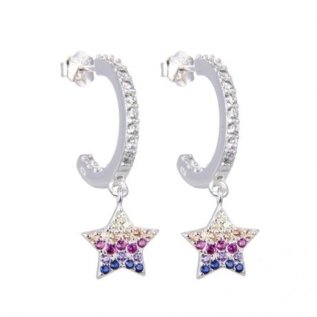 Par de aros de plata 925 con circonias y dije. Par de aros de plata 925 con circonias y dije.