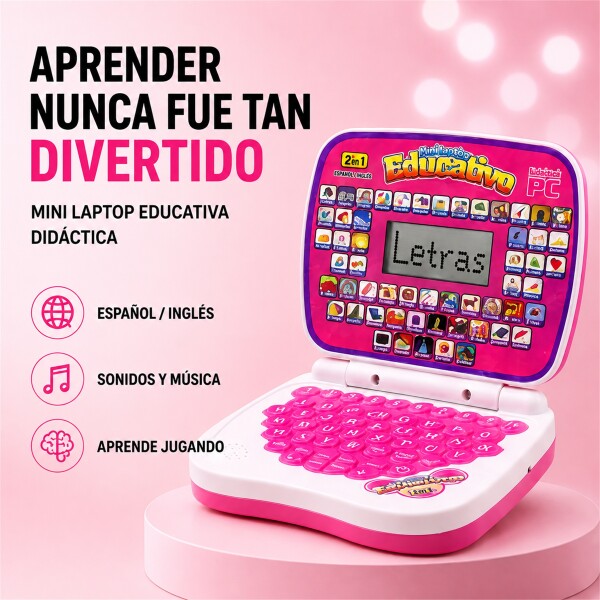 Mini Laptop Educativa Bilingüe con 52 Teclas Rosa 1