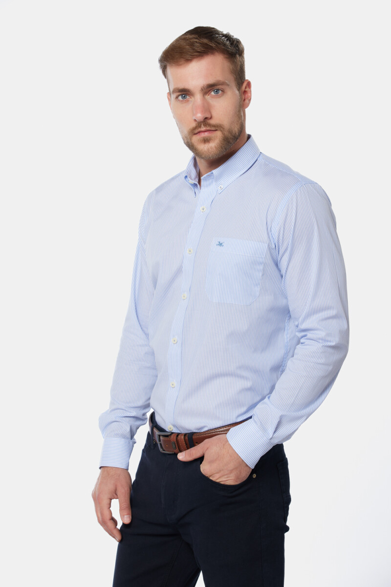 CAMISA SPORT A RAYAS - Celeste 