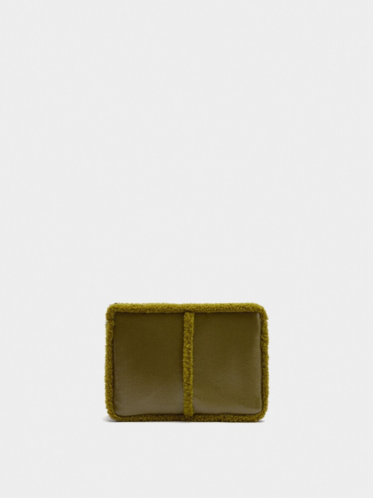 Bolso Bandolera Bordes Efecto Pelo caqui