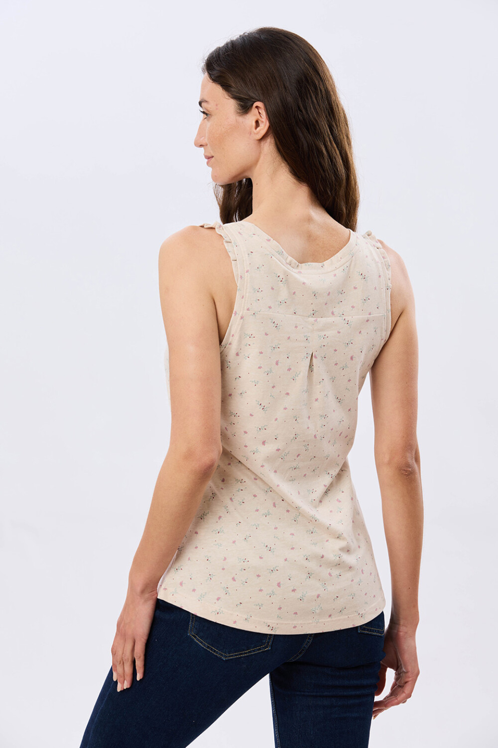 MUSCULOSA ALGODÓN CON VOLADOS Beige