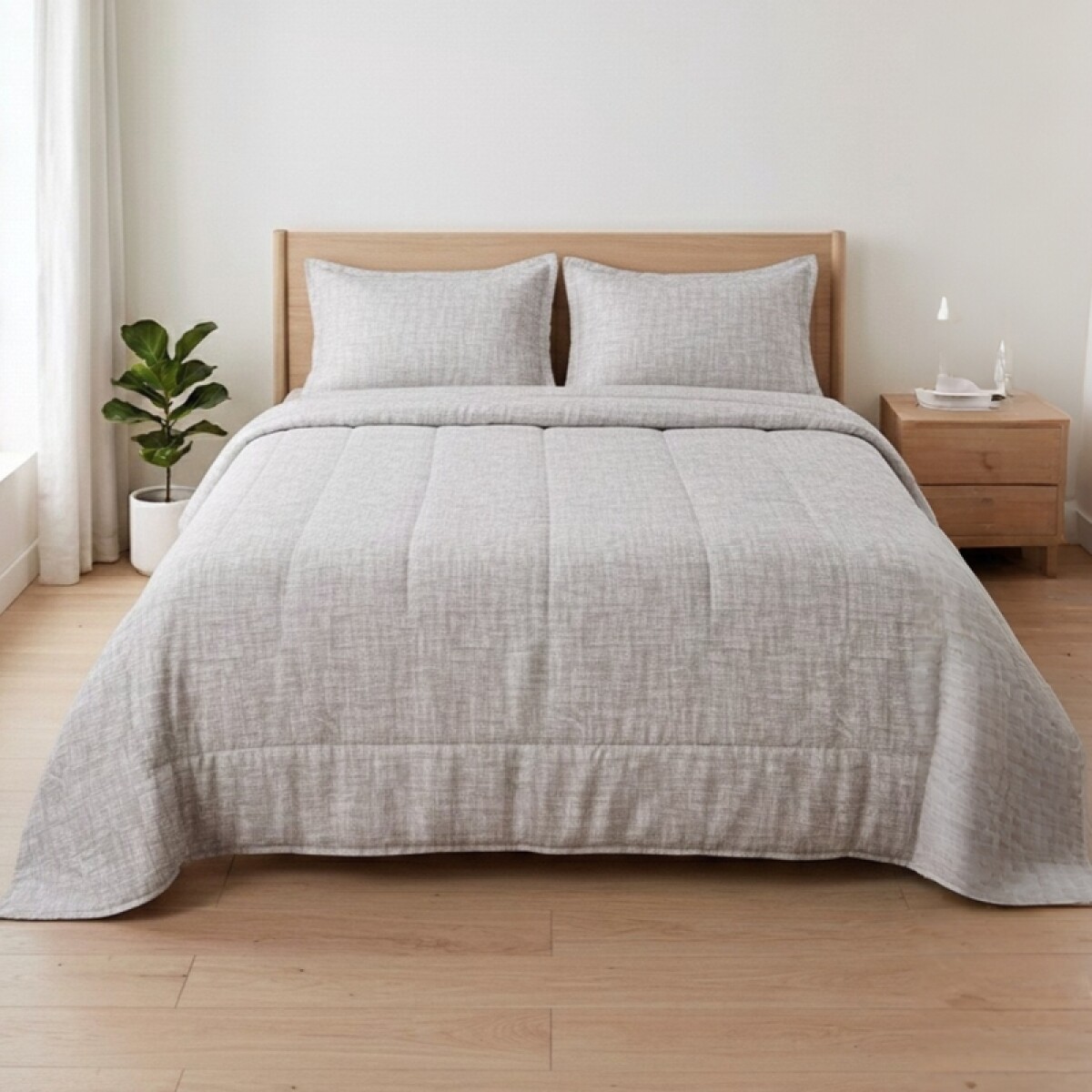 Acolchado 2 Plazas Doble Faz Microfibra Térmico 195 x 230cm - Tramado gris 