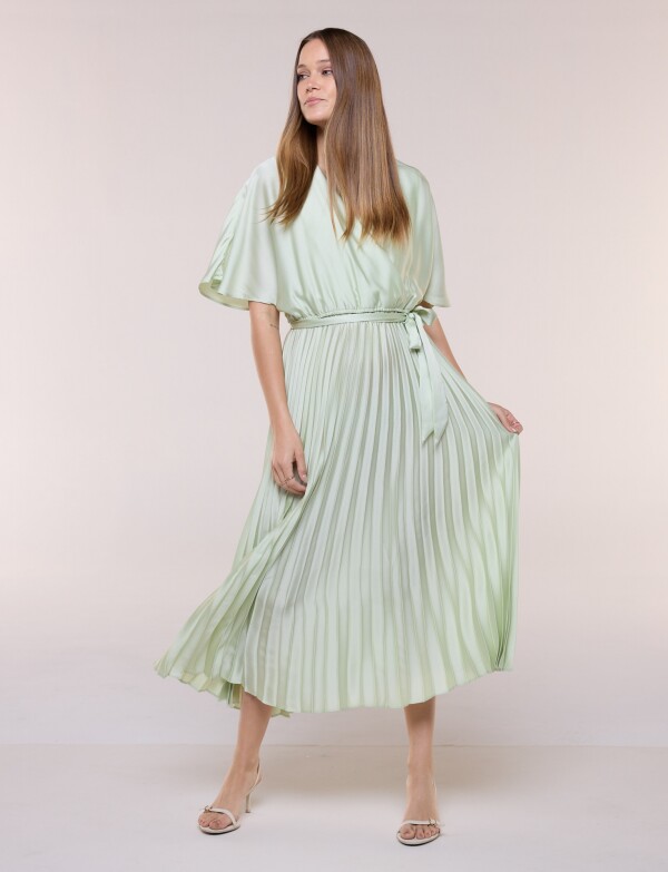 Vestido Saten Plisado VERDE CLARO