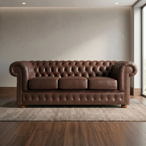 Sillón 100% Cuero - 3 Cuerpos - Chesterfield Caramelo