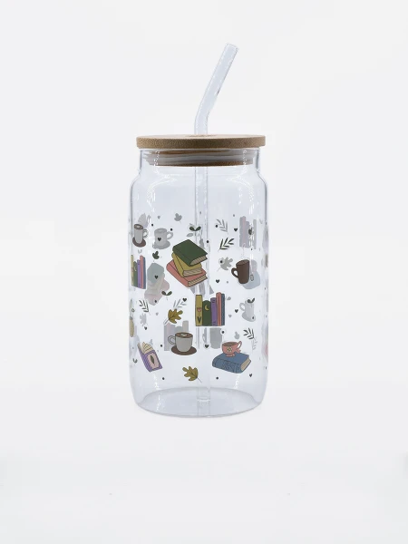 VASO CON SORBITO Y TAPA DE BAMBOO MULTICOLOR